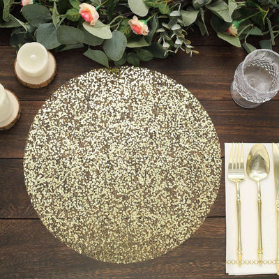 50-Pack Table Placemats Sequin Design Metallic Gold Round - Mesh Disposable Dust-Free Dining Mats 13"