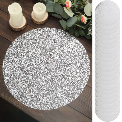 50-Pack Table Placemats Sequin Design Metallic Silver Round - Mesh Disposable Dust-Free Dining Mats 13"