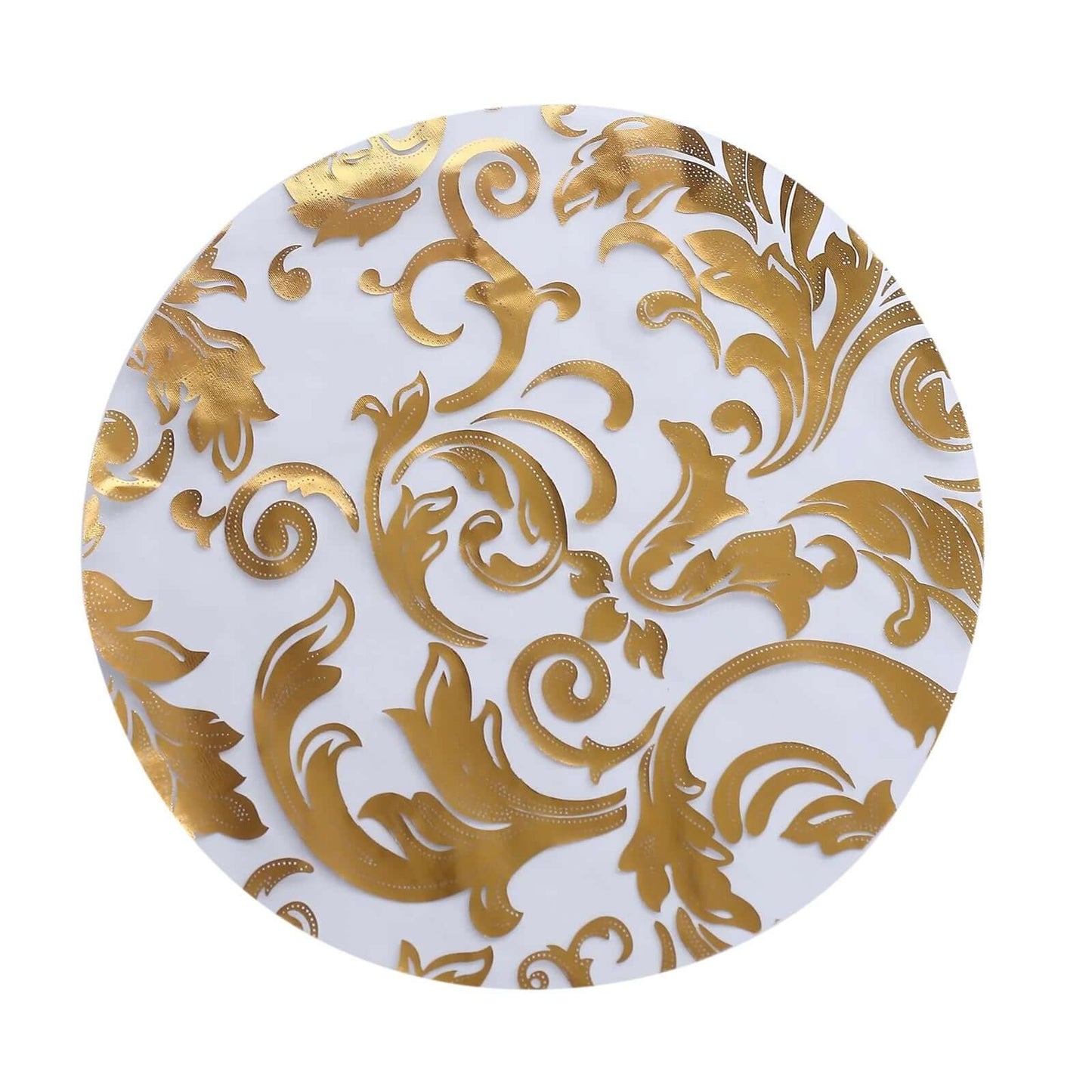 50-Pack Table Placemats Swirl Foil Floral Design Metallic Gold Round - Sheer Organza Disposable Mats 13"