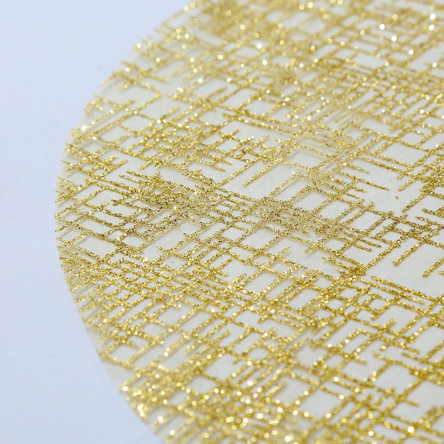 50-Pack Table Placemats Glitter Design Metallic Gold Round - Mesh Polyester Disposable Mats 13"