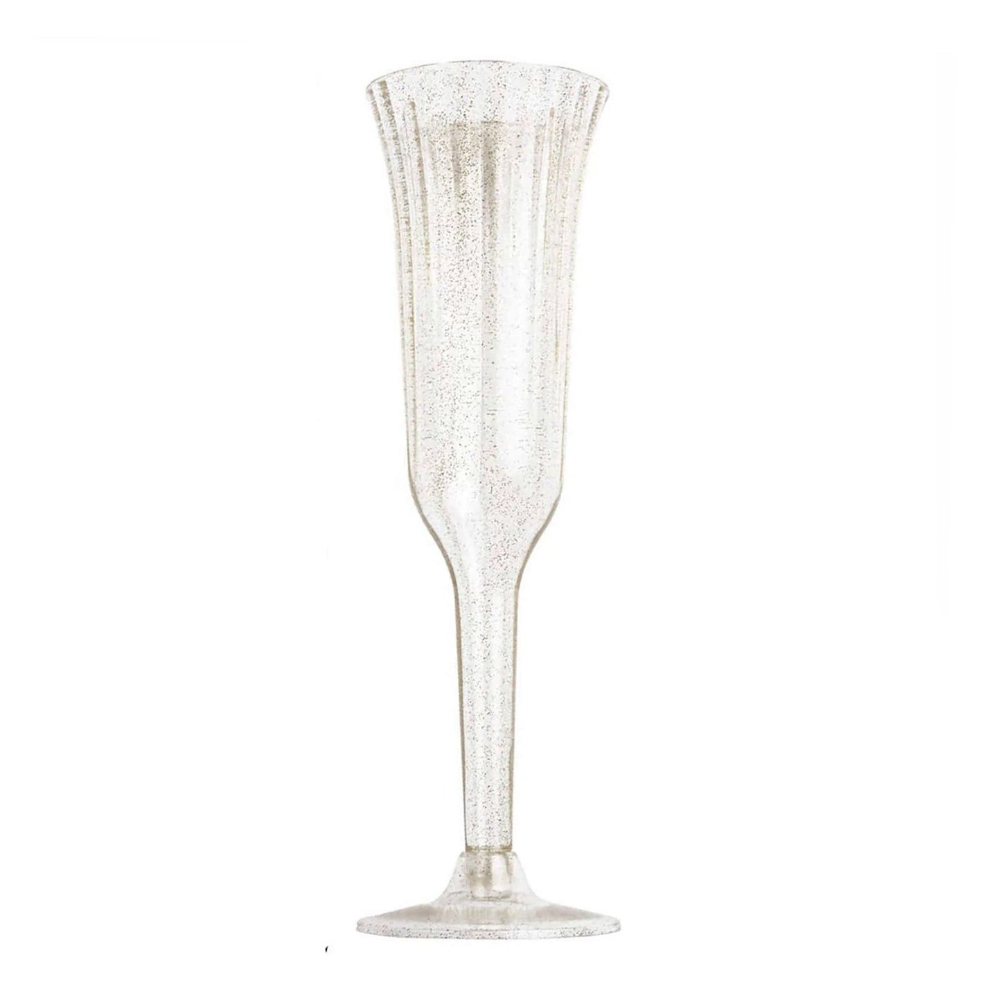 12-Pack Plastic Champagne Flutes Clear/Gold Glitter Flared Design - Lightweight Disposable Toasting Glasses 6oz