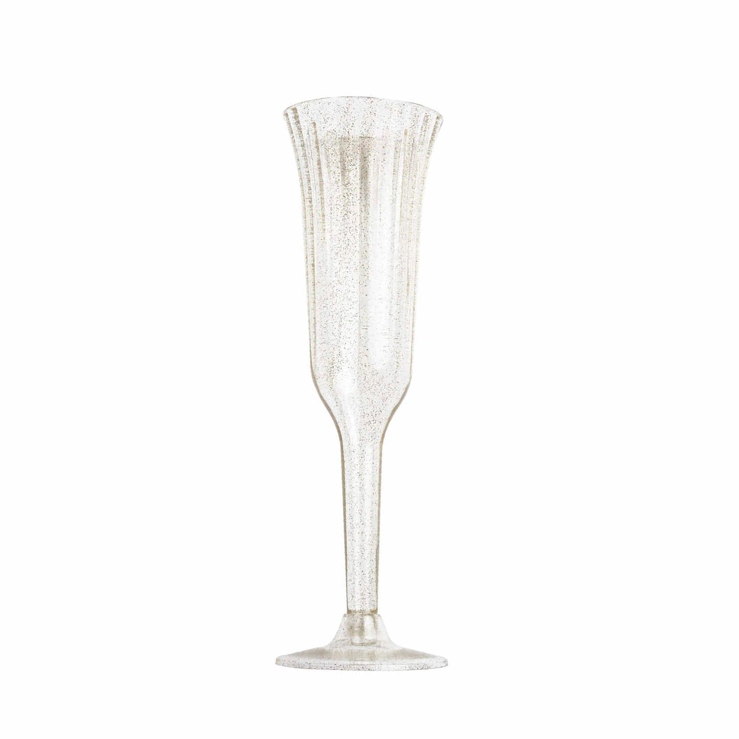 24-Pack Plastic Champagne Flutes Clear Gold Glitter Flared Design - Lightweight Disposable Toasting Glasses 6oz