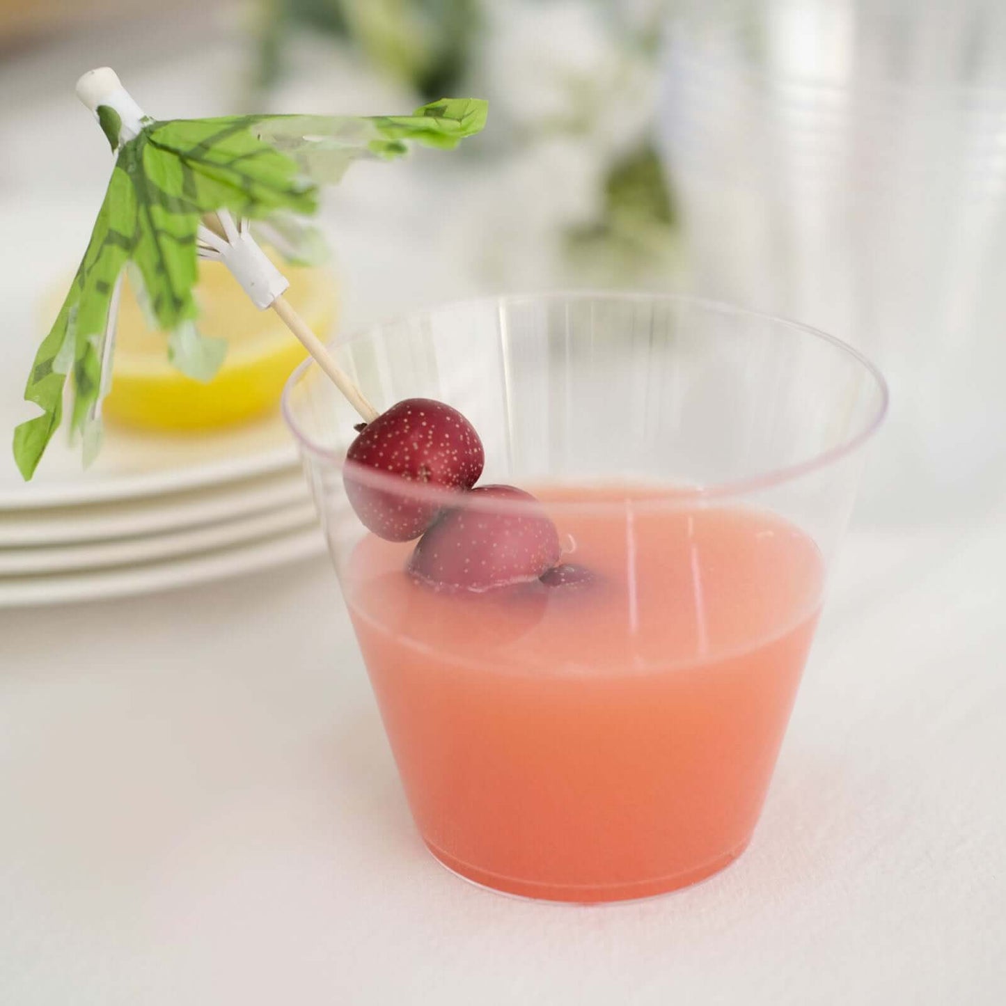 25-Pack Plastic Party Cups Clear Crystal - Stylish Short Disposable Glasses 9oz