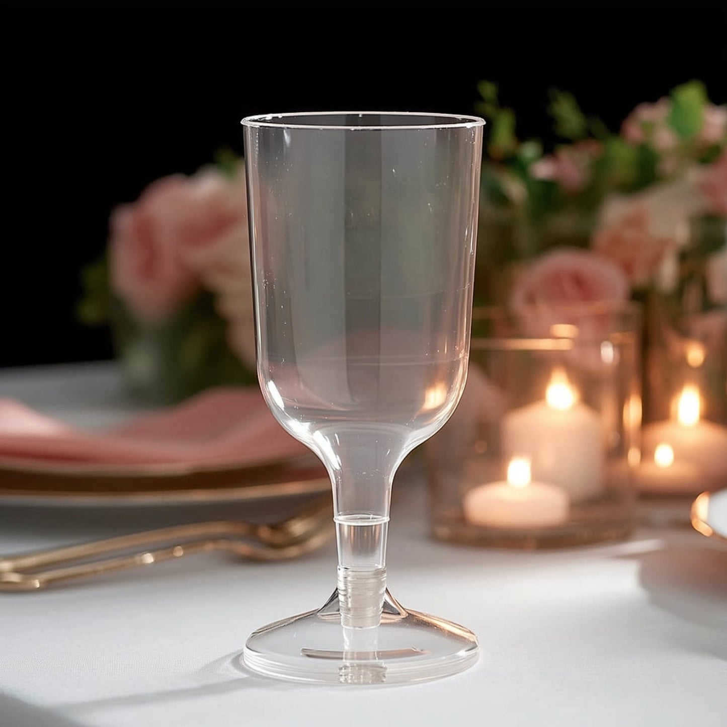 24 Pack Clear Plastic Wine Glasses 6oz Short Stem Disposable Party Cups with Detachable Base