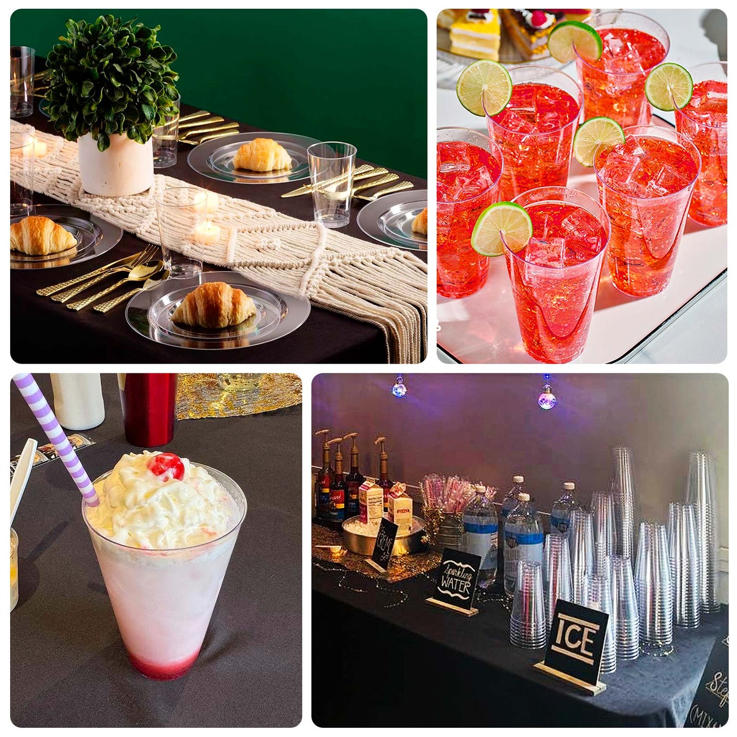 12-Pack Plastic Party Cups Clear - Durable Disposable Tumblers for Drinks 17oz 5.5"