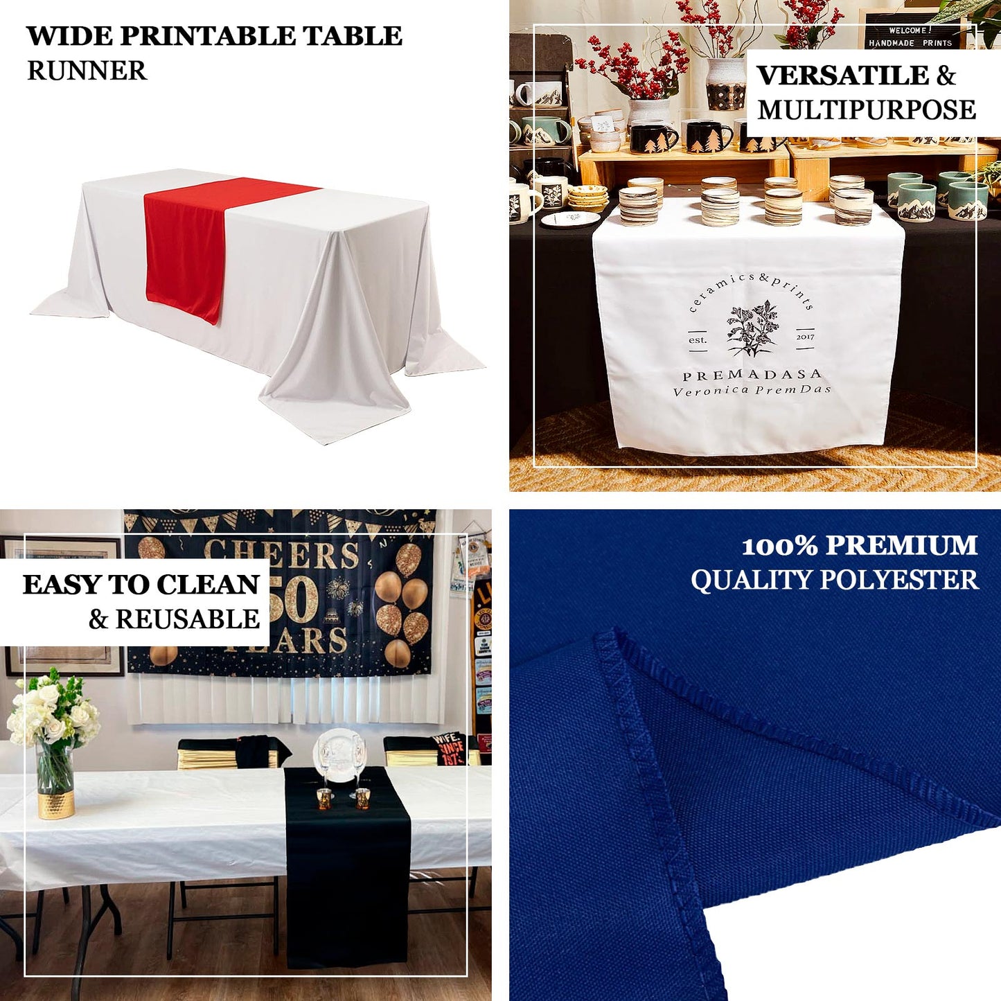 Wide Premium Polyester 36"x72" Table Runner Navy Blue - Sublimation Printable Banner