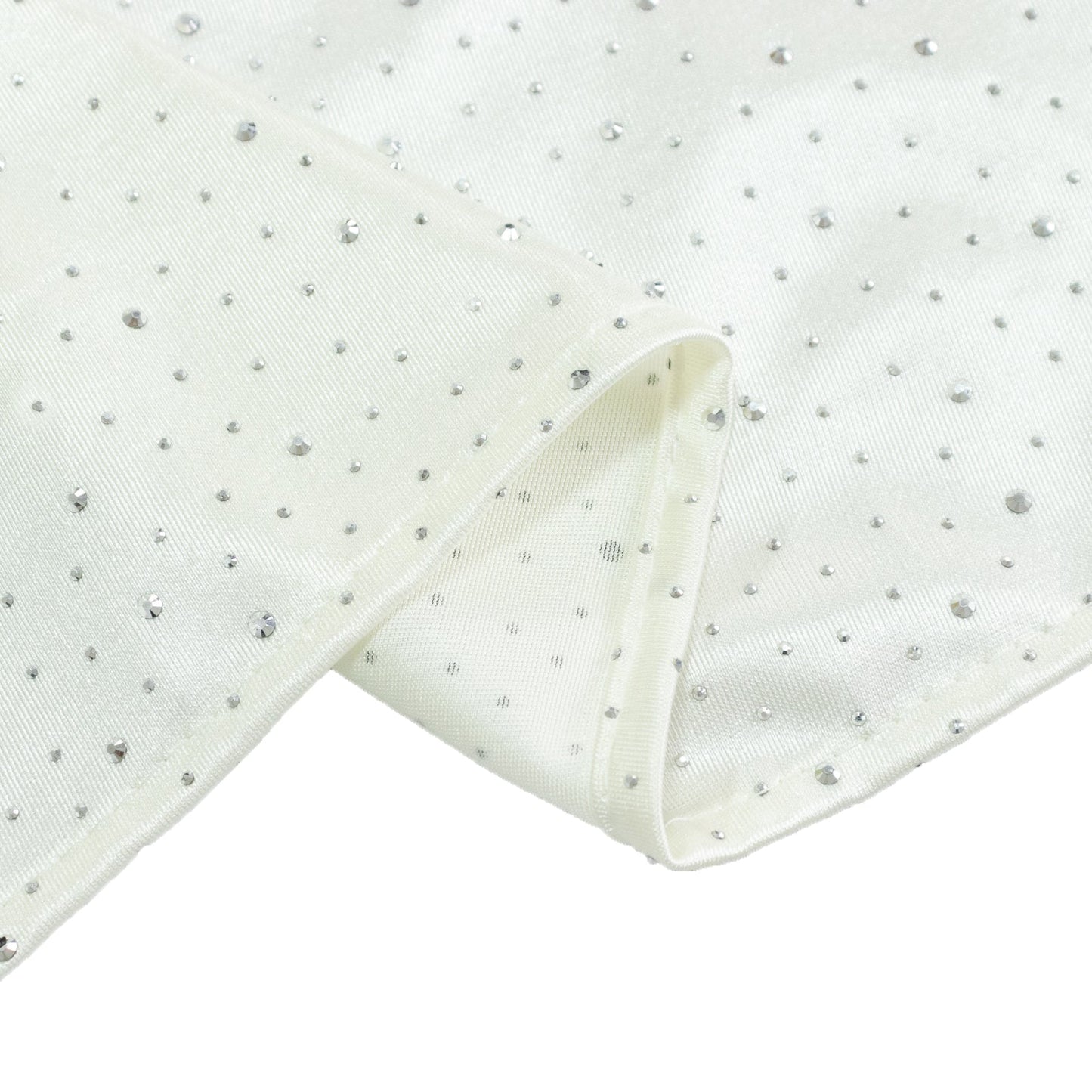 Pearl White Scuba Table Runner with Rhinestone Accents - 12"x108" Wrinkle-Free Table Linen