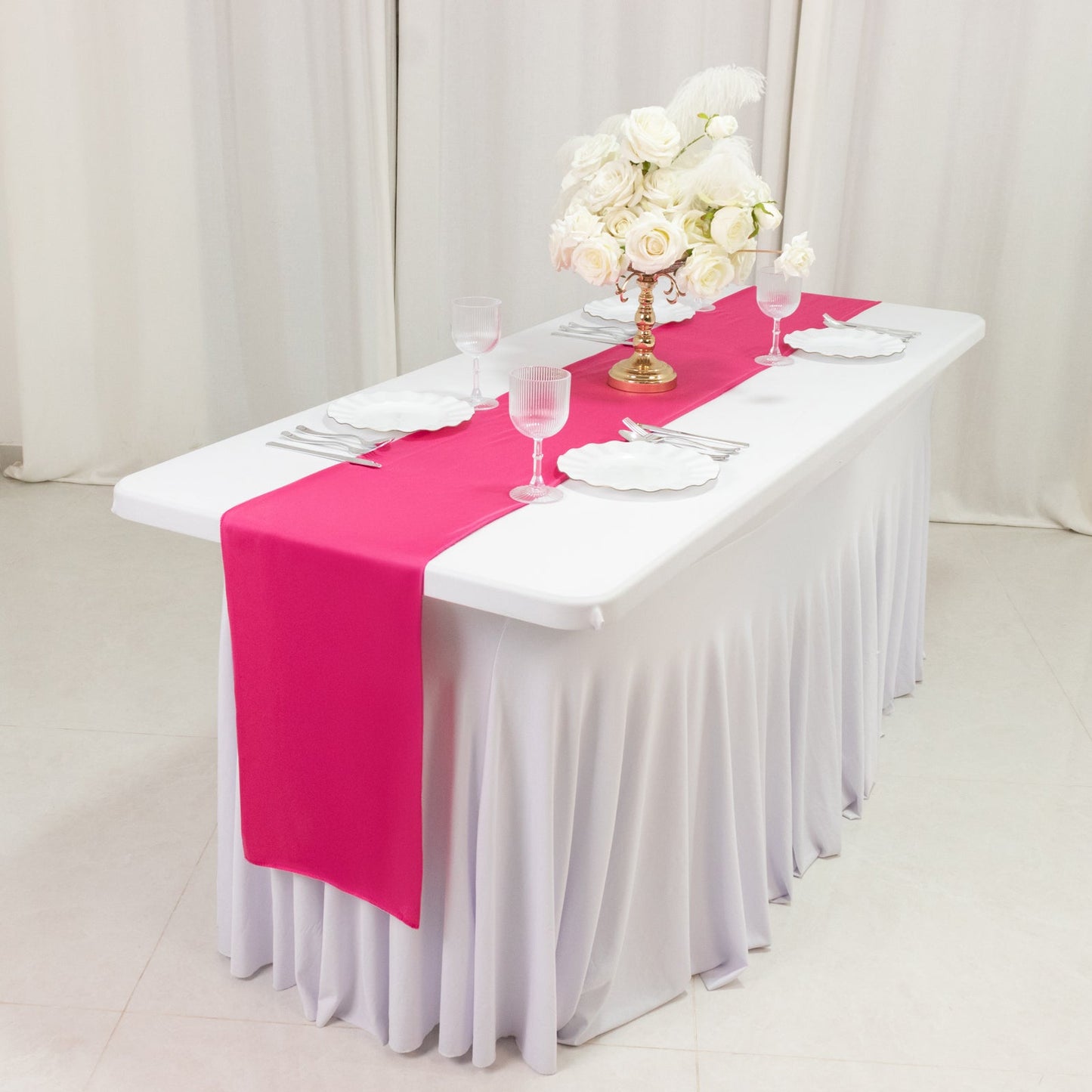 Scuba Polyester 12"x108" Table Runner Fuchsia - Wrinkle-Free Table Linen