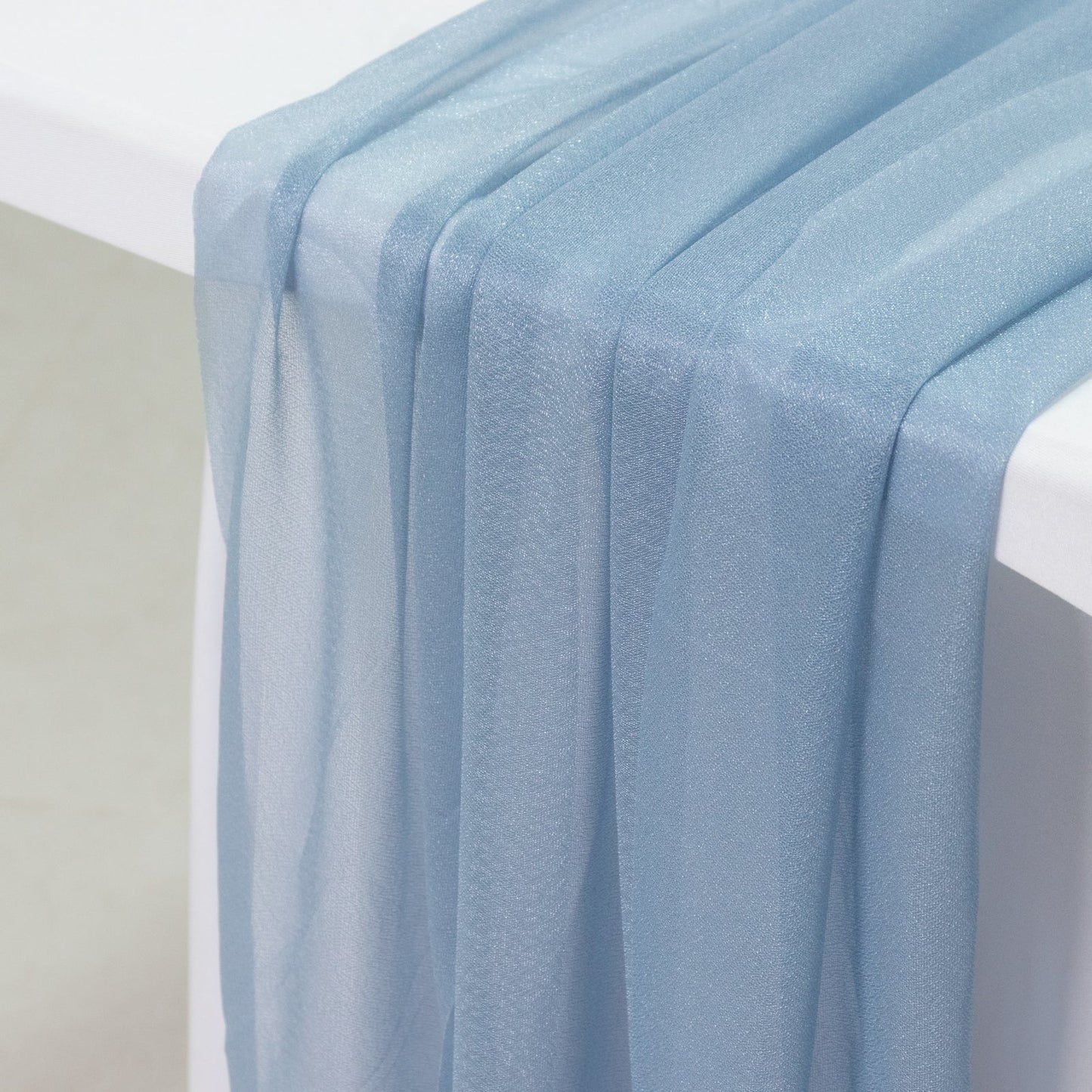 20-Pack 9ft Sheer Table Runners â€“ Dusty Blue Shimmer Sheer Drapes, Wrinkle-Free