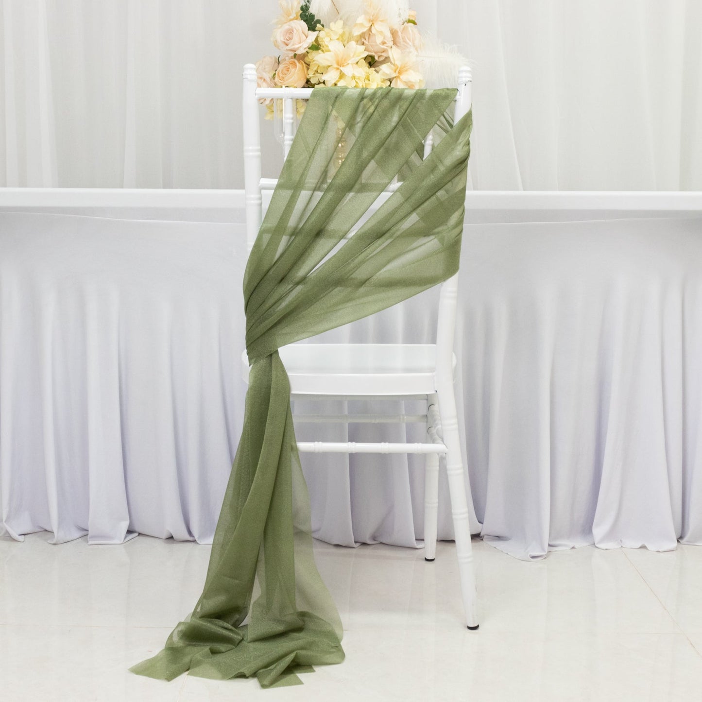 20-Pack Sheer Chair Drape Decor in Dusty Sage Green â€“ 9ft Shimmer Sash, Wrinkle-Free
