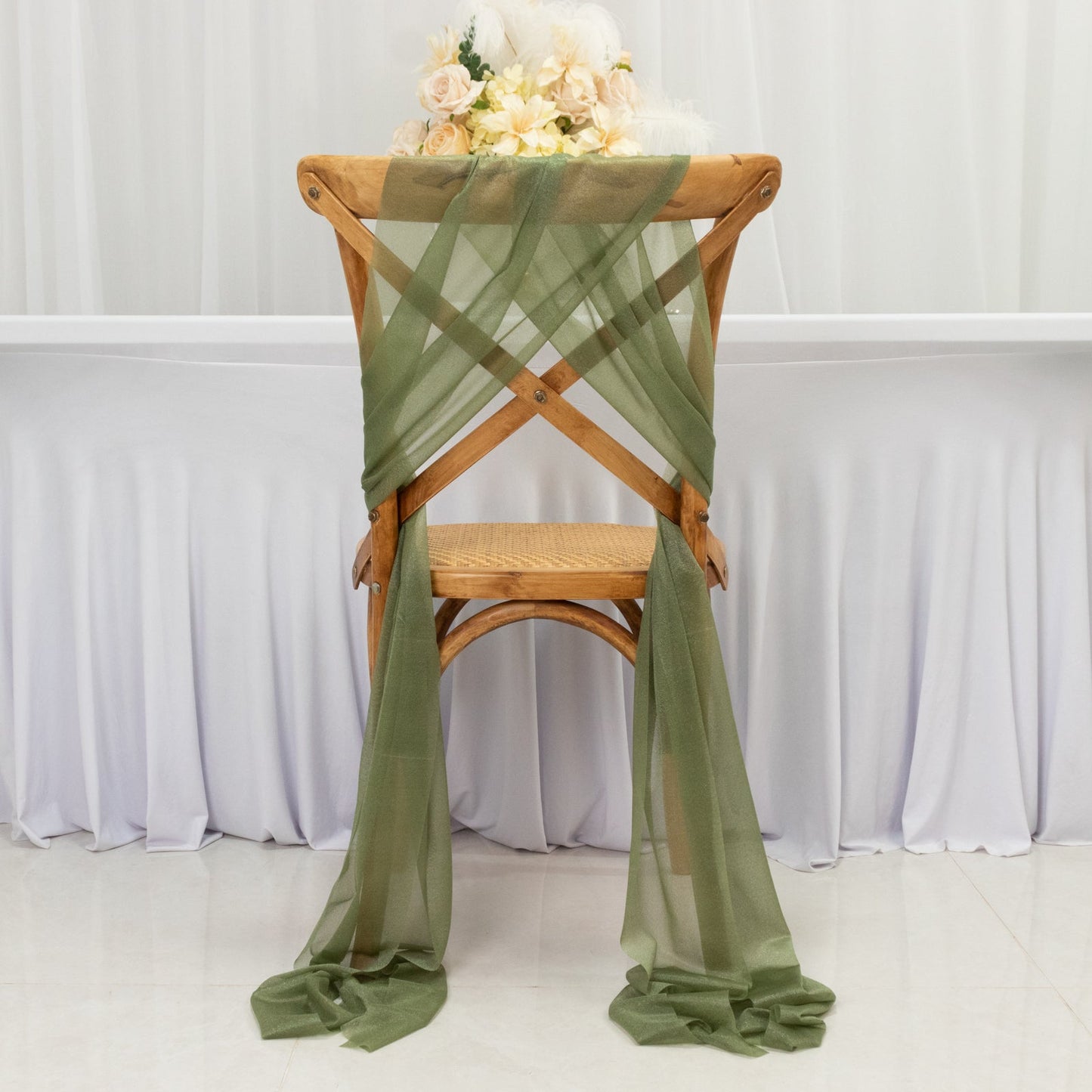 20-Pack Sheer Chair Drape Decor in Dusty Sage Green â€“ 9ft Shimmer Sash, Wrinkle-Free