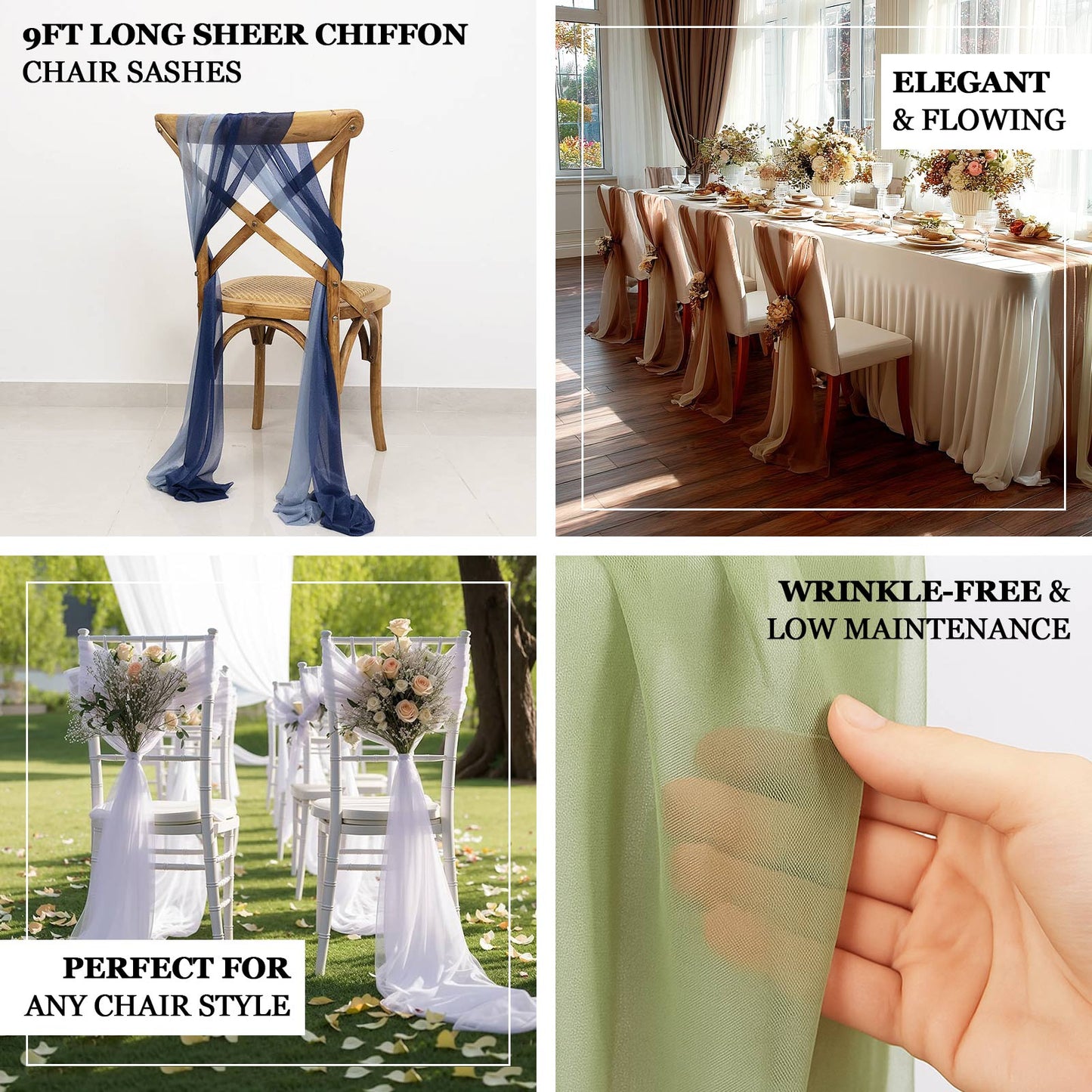 20-Pack Sheer Chair Drape Decor in Navy Blue and Dusty Blue â€“ 9ft Shimmer Sash, Wrinkle-Free