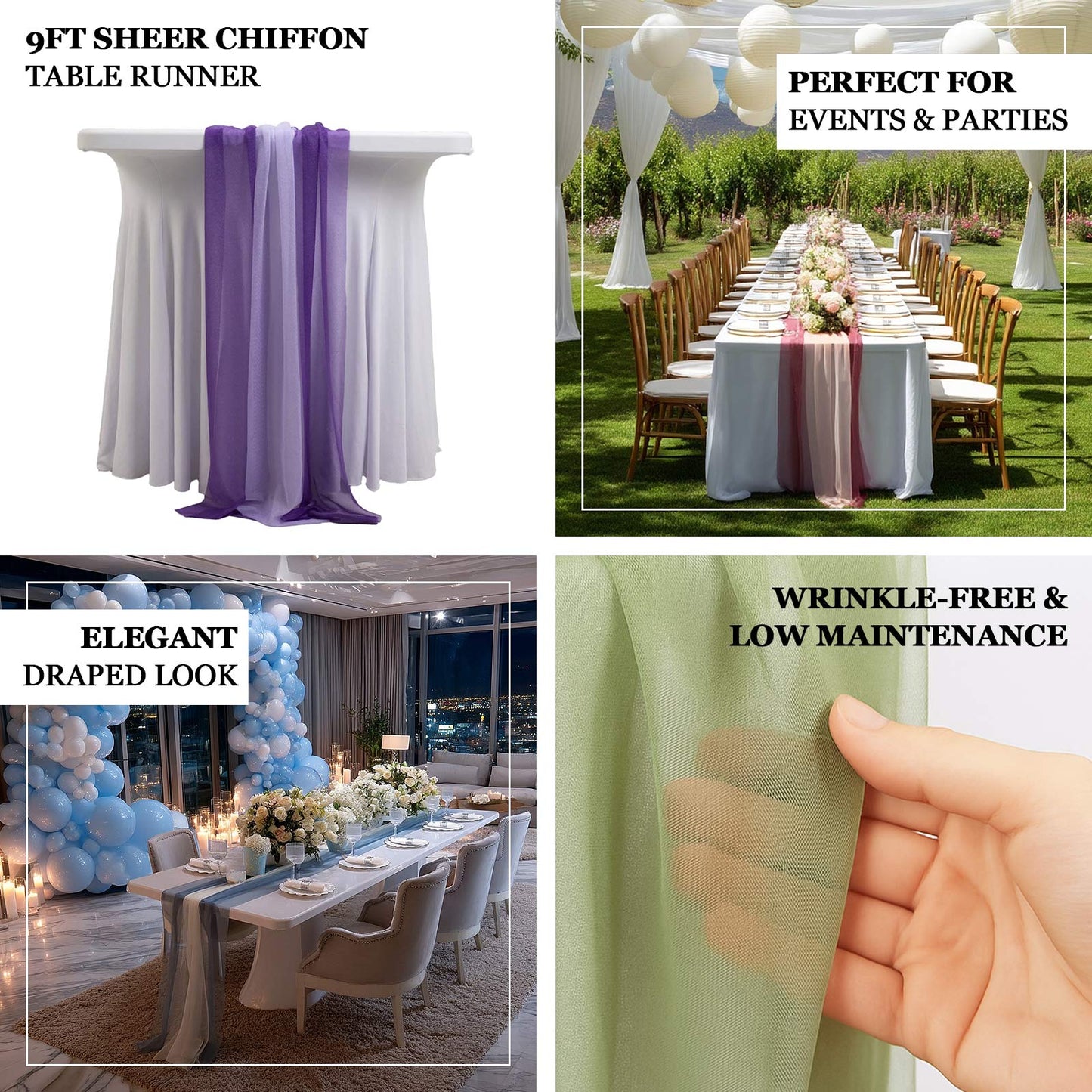 20-Pack 9ft Sheer Table Runners â€“ Champagne/Gold Shimmer Sheer Drapes, Wrinkle-Free