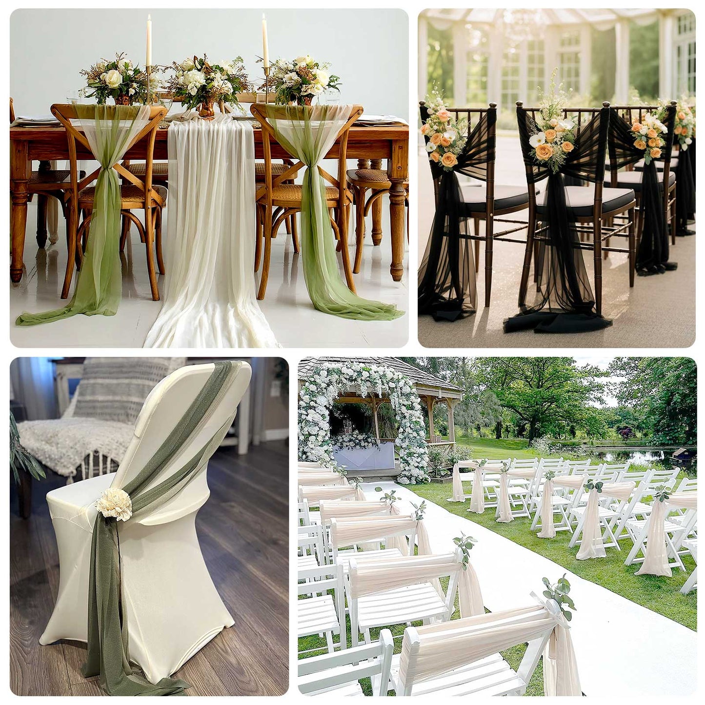 20-Pack Sheer Chair Drape Decor in Taupe and Beige â€“ 9ft Shimmer Sash, Wrinkle-Free