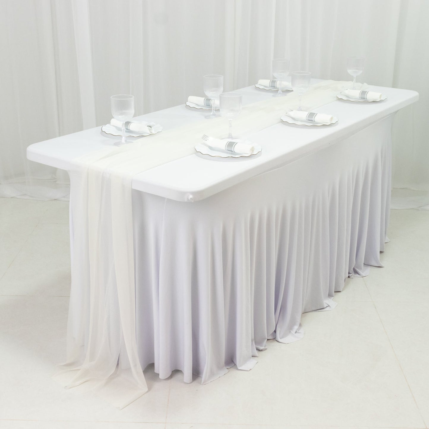 20-Pack 9ft Sheer Table Runners â€“ Ivory Shimmer Sheer Drapes, Wrinkle-Free