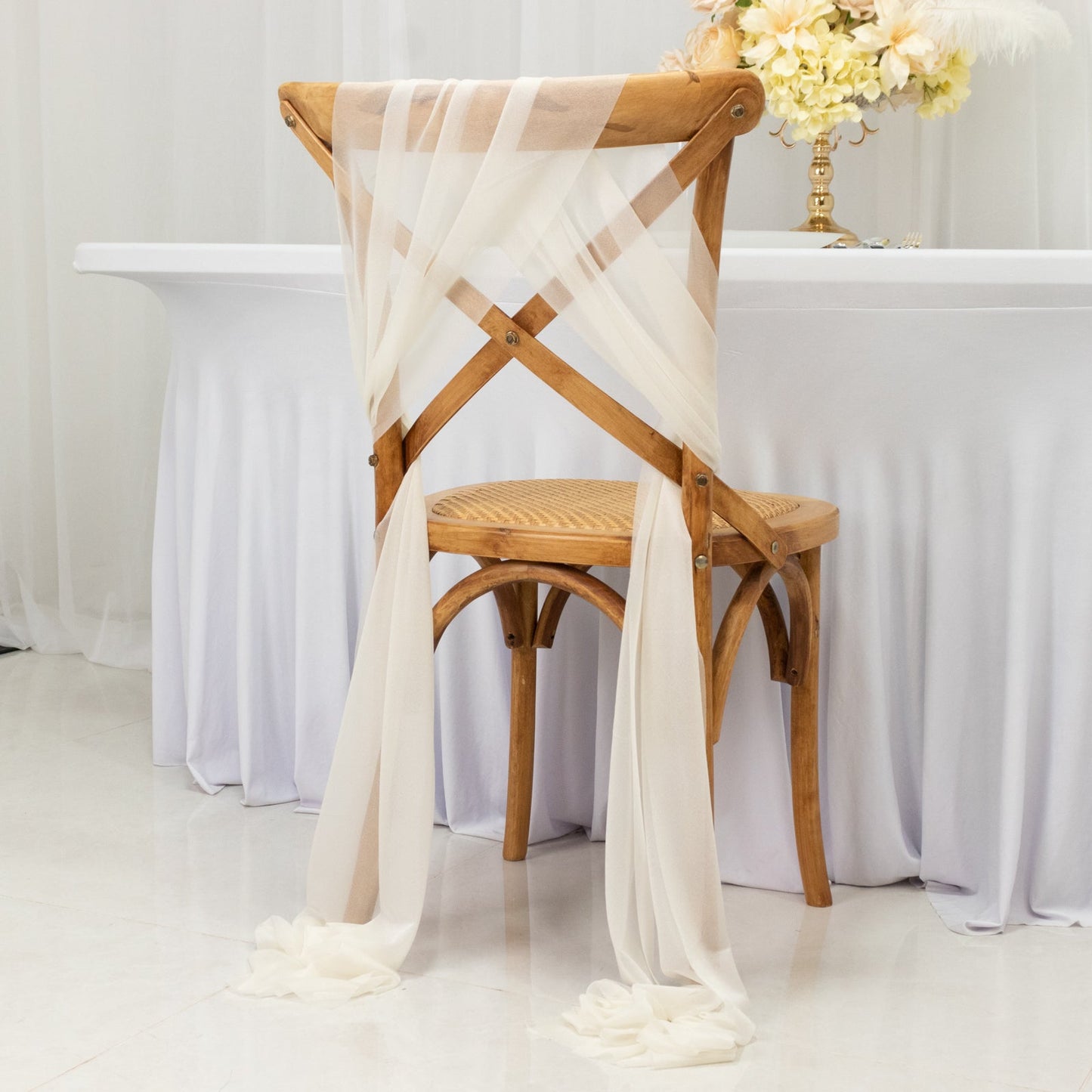 20-Pack Sheer Chair Drape Decor in Ivory â€“ 9ft Shimmer Sash, Wrinkle-Free