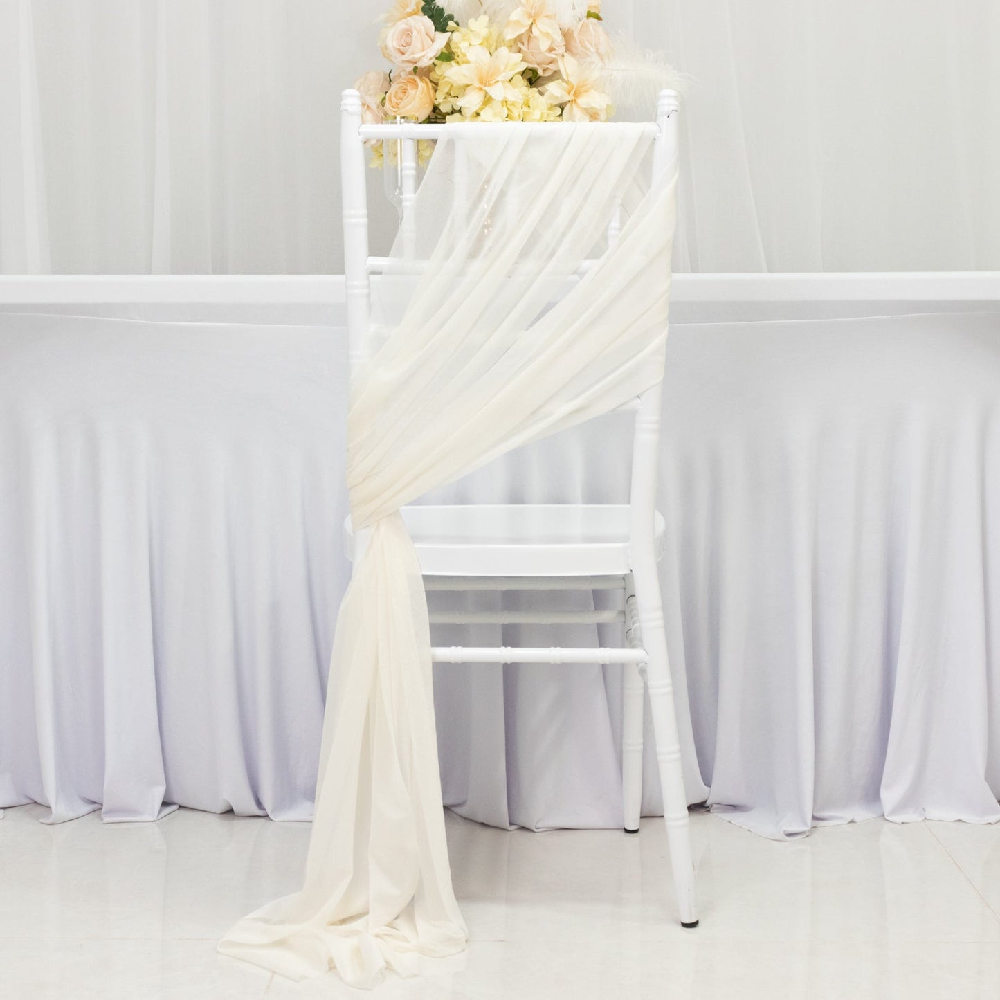 20-Pack Sheer Chair Drape Decor in Ivory â€“ 9ft Shimmer Sash, Wrinkle-Free