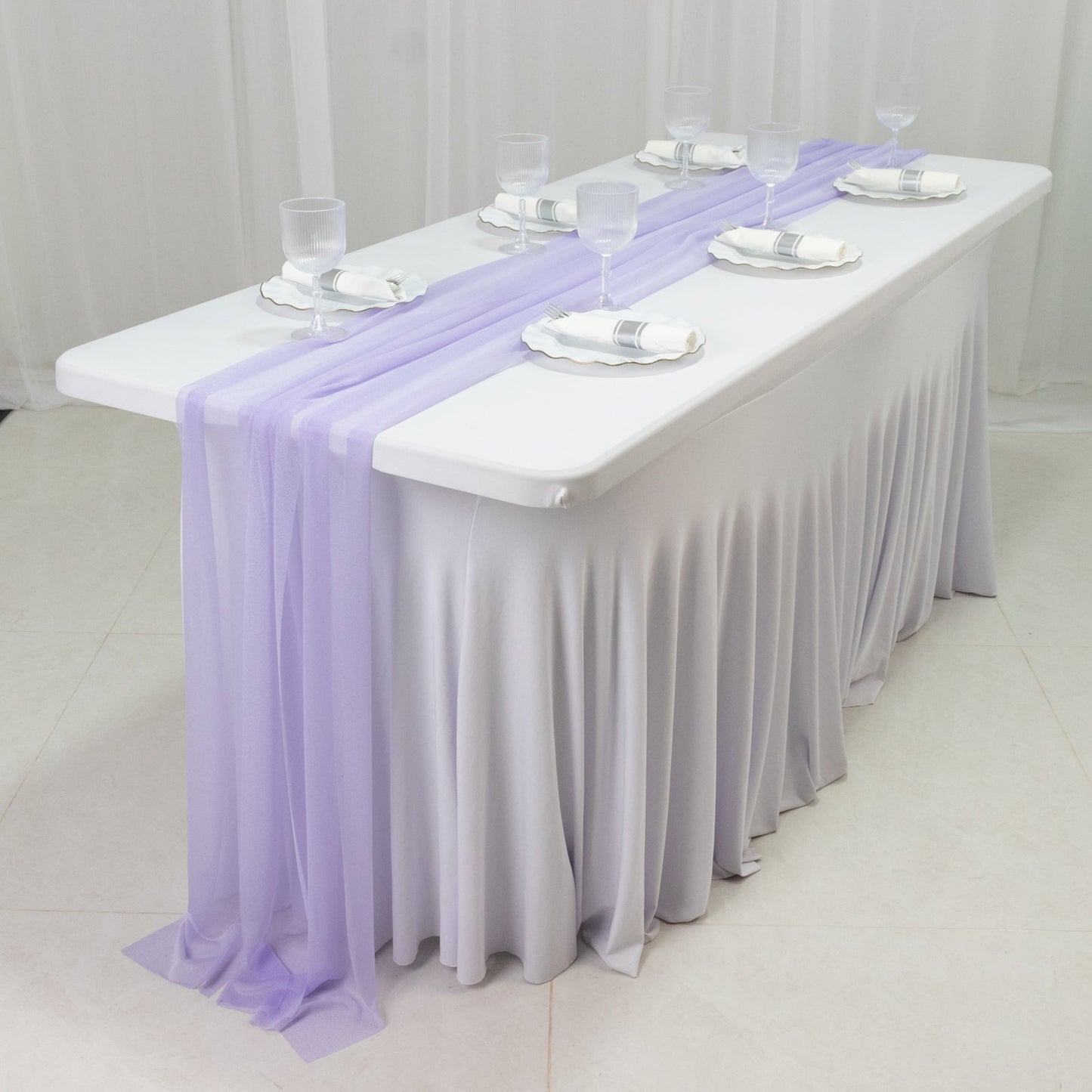 20-Pack 9ft Sheer Table Runners â€“ Lavender Lilac Shimmer Sheer Drapes, Wrinkle-Free
