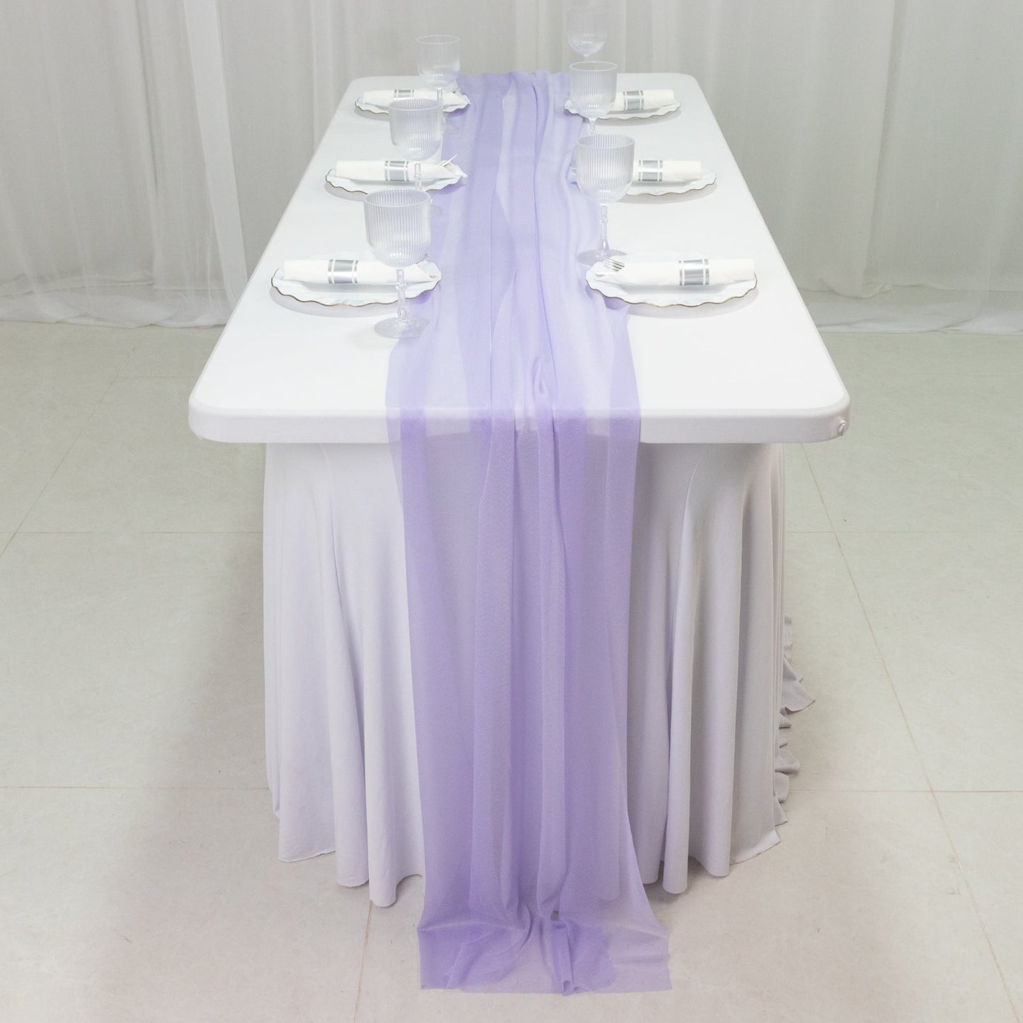 20-Pack 9ft Sheer Table Runners â€“ Lavender Lilac Shimmer Sheer Drapes, Wrinkle-Free