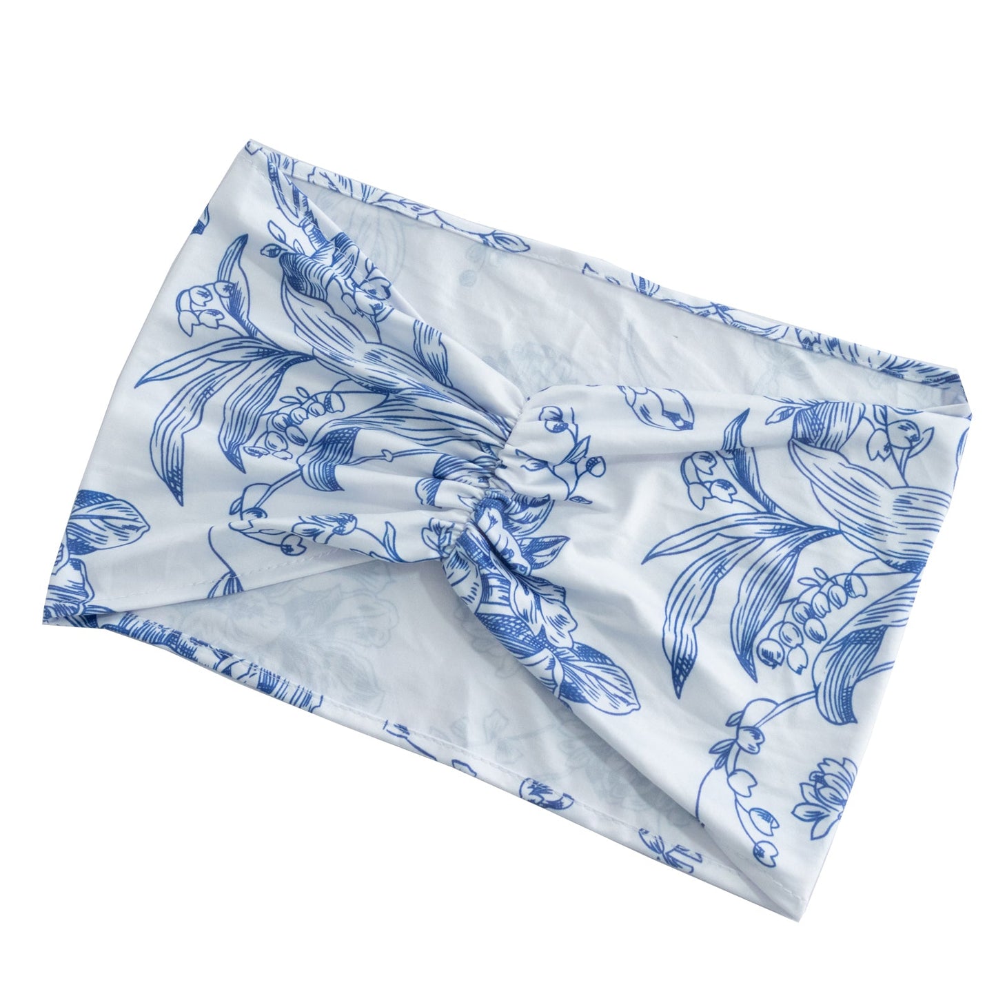 5 Pack Wide Spandex Chair Sashes in White Blue French Toile â€“ Stylish Ruffled Chair Bands - 8"x13"