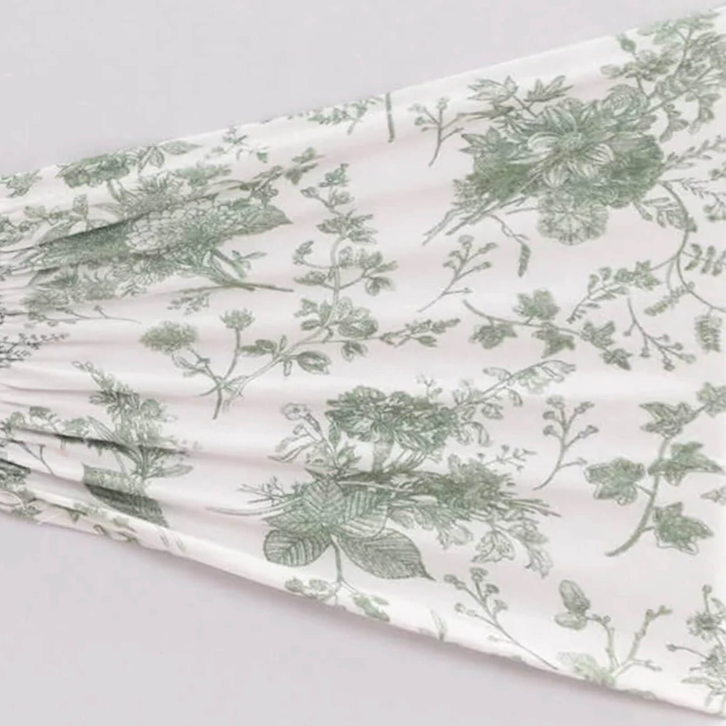 5 Pack Spandex Chair Sashes White/Dusty Sage Green French Toile Floral Pattern - Wide Wrinkle-Free Stretchable Chair Bands 8"x13"