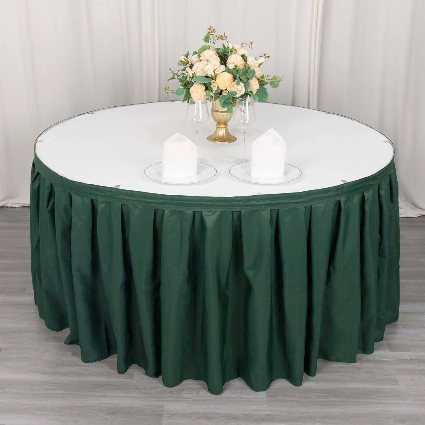 Polyester 21ft Table Skirt Hunter Emerald Green - Classic Pleated Design