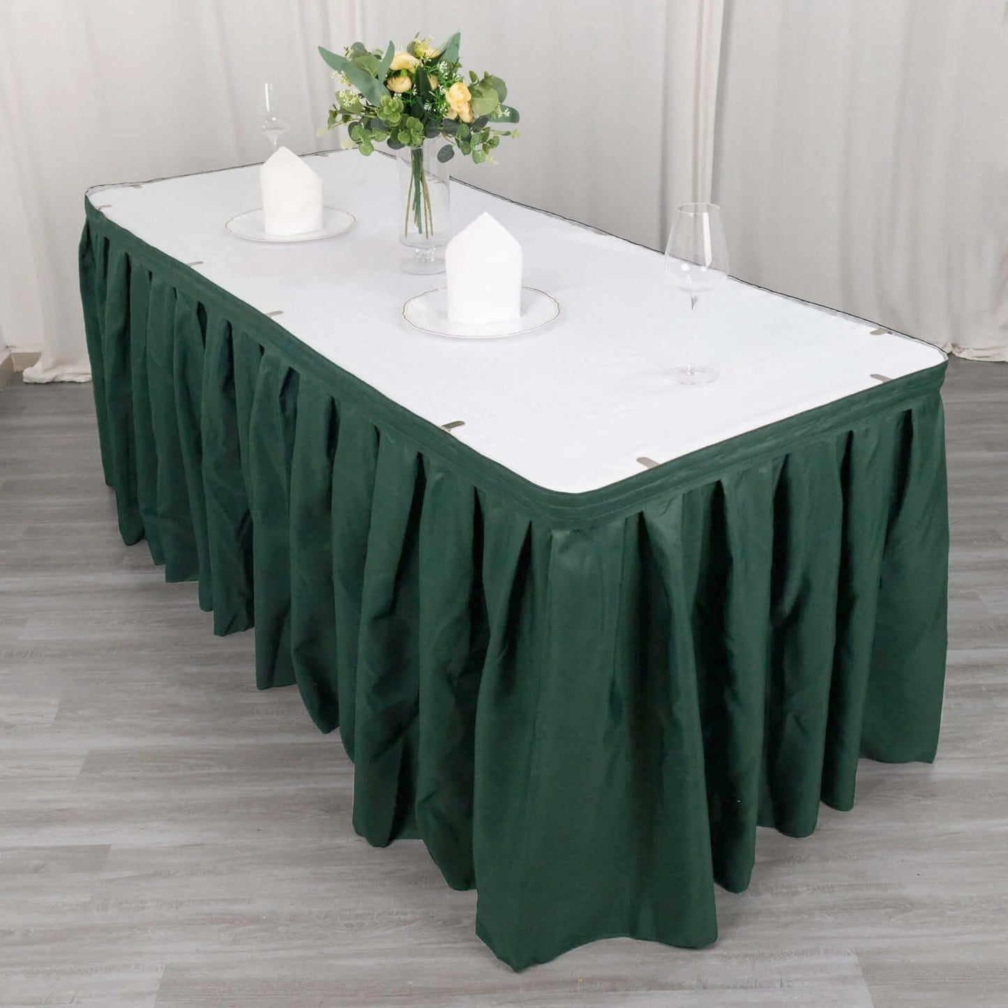 Polyester 21ft Table Skirt Hunter Emerald Green - Classic Pleated Design