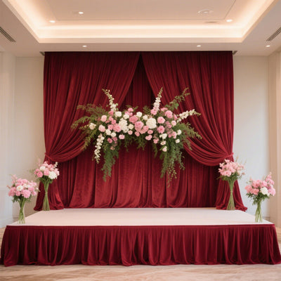 Portable Stage Skirt Burgundy Polyester Platform Skirting Cloth for Events, Performances & Wedding Staging - 24"x20ft