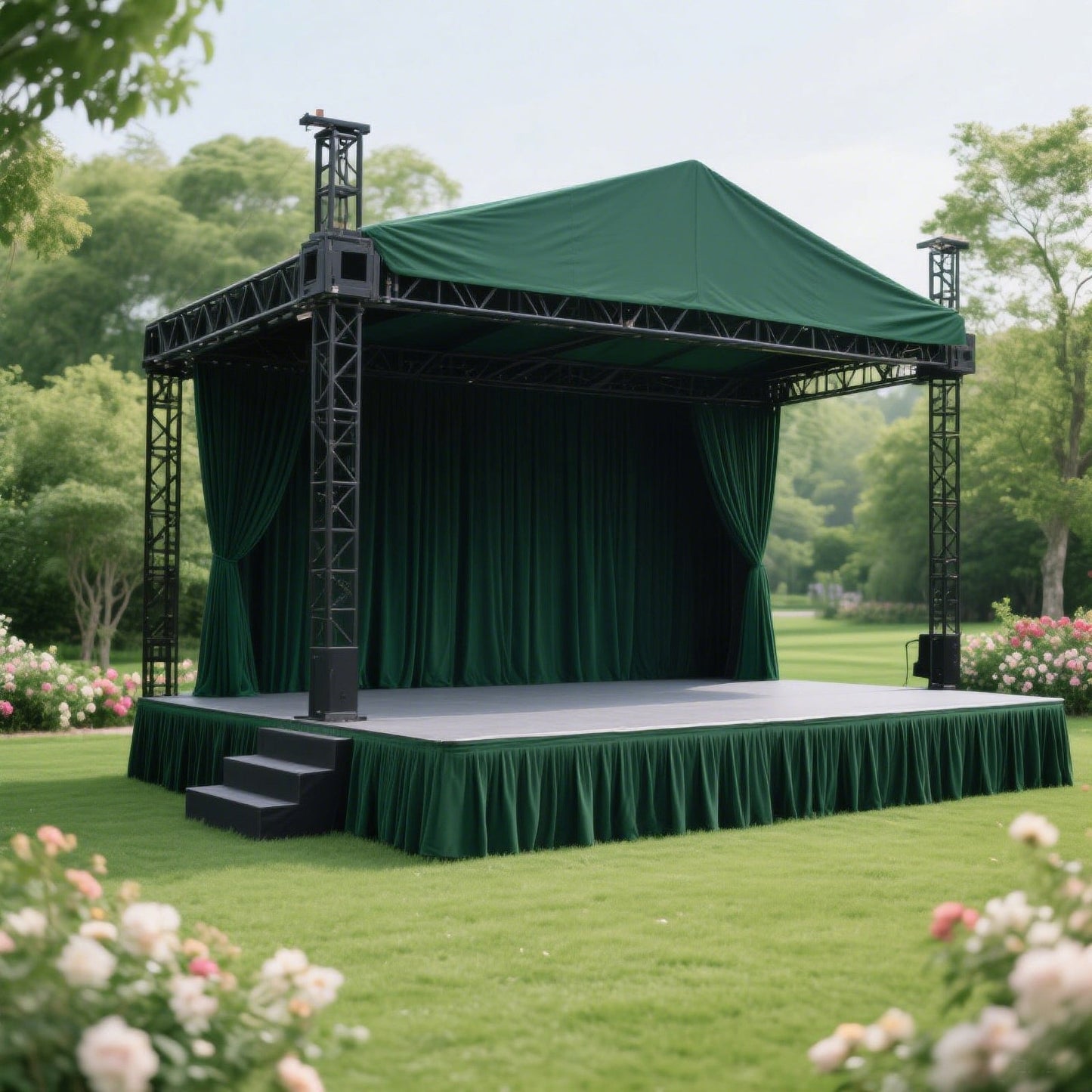 Portable Stage Skirt Hunter Emerald Green Polyester Platform Skirting Cloth for Events, Performances & Wedding Staging - 24"x20ft