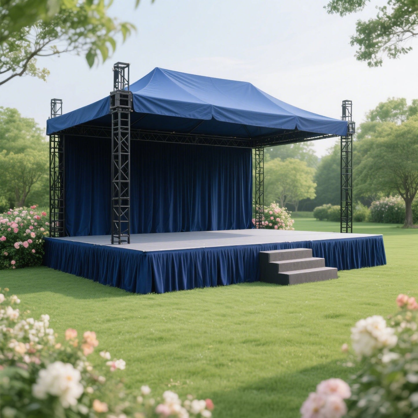 Portable Stage Skirt Navy Blue Polyester Platform Skirting Cloth for Events, Performances & Wedding Staging - 24"x20ft