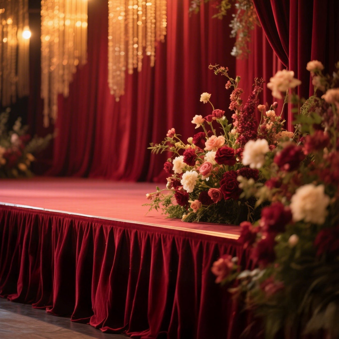 Portable Stage Skirt Burgundy Polyester Platform Skirting Cloth for Events, Performances & Wedding Staging - 36"x20ft