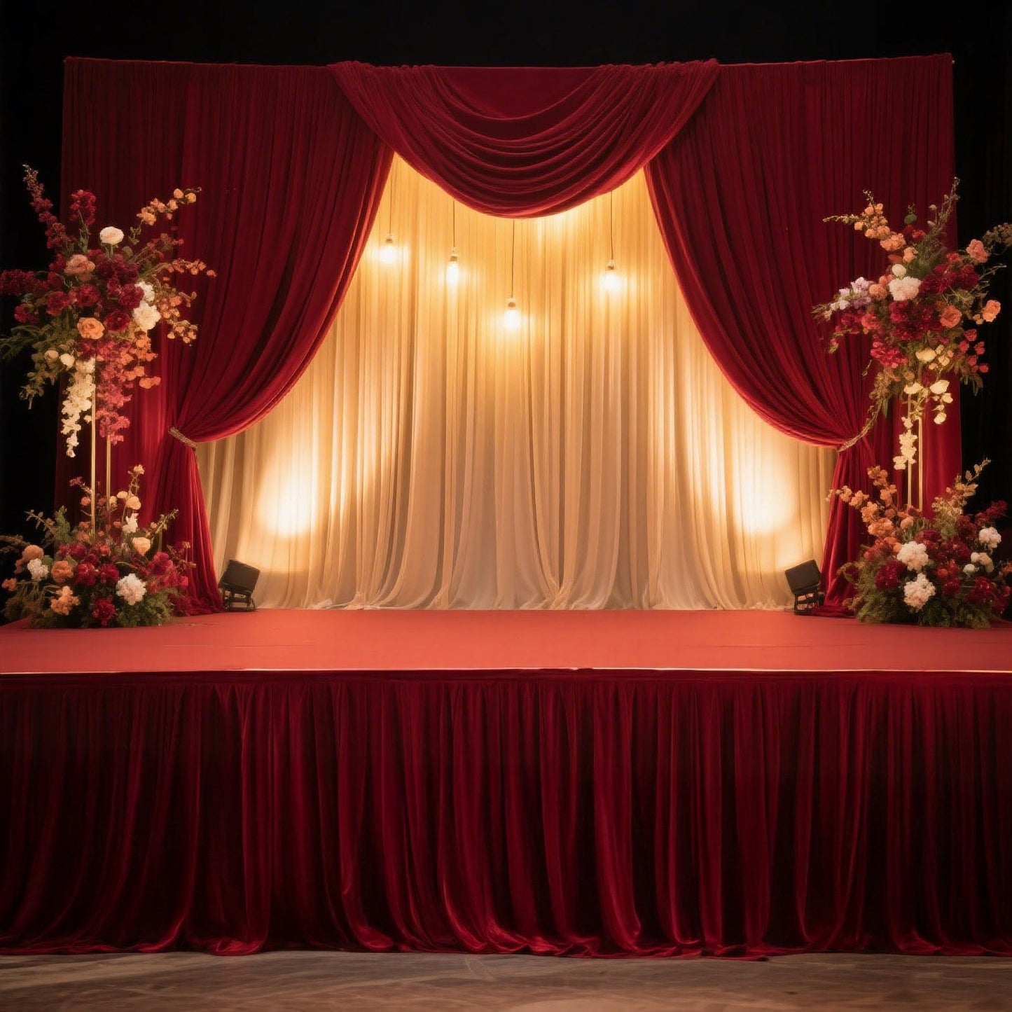 Portable Stage Skirt Burgundy Polyester Platform Skirting Cloth for Events, Performances & Wedding Staging - 36"x20ft