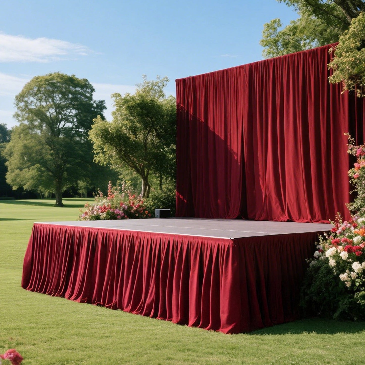 Portable Stage Skirt Burgundy Polyester Platform Skirting Cloth for Events, Performances & Wedding Staging - 36"x20ft