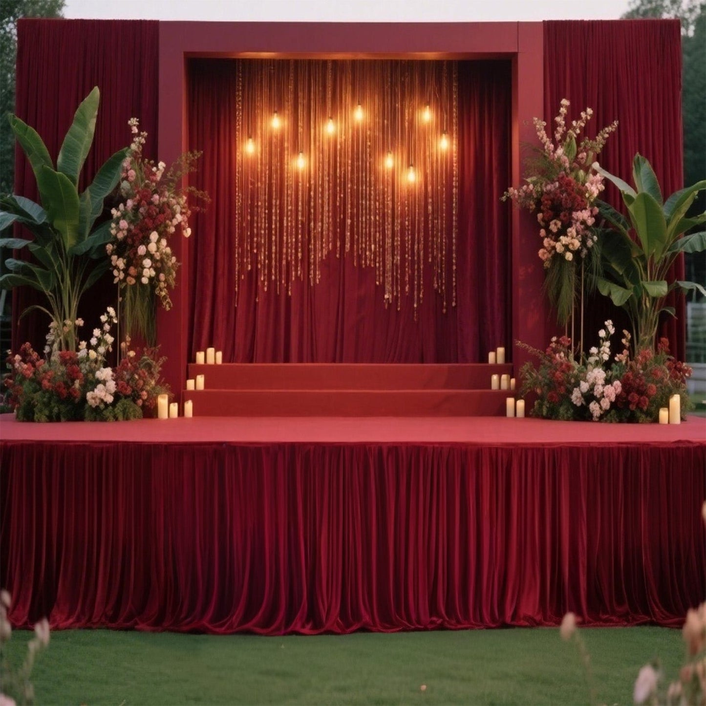 Portable Stage Skirt Burgundy Polyester Platform Skirting Cloth for Events, Performances & Wedding Staging - 48"x20ft