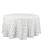 Satin 120" Round Tablecloth White - Grandiose 3D Rosette Design with Seamless Finish for Luxe Events