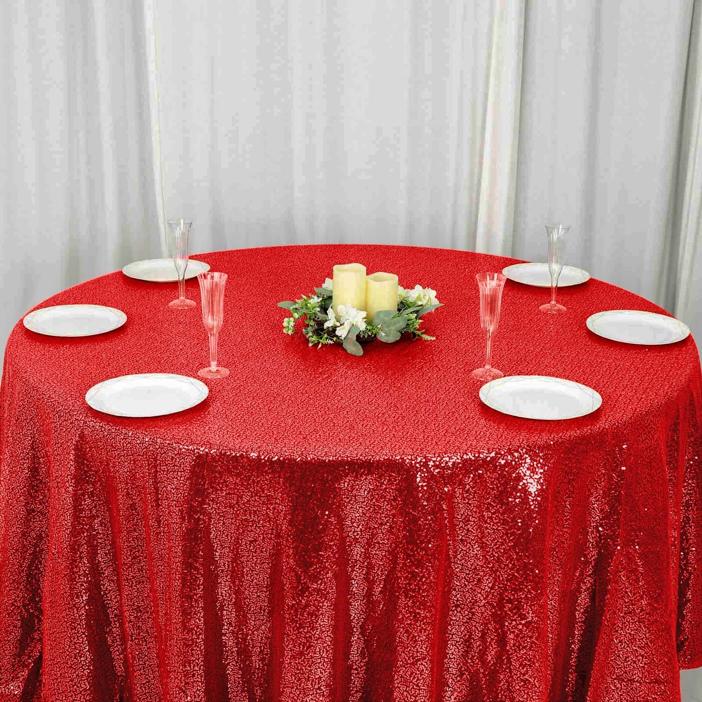 Sequin 120" Round Tablecloth Red - Seamless Glittering Table Cover
