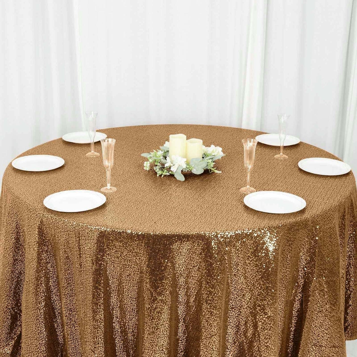 Sequin 120" Round Tablecloth Gold - Seamless Glittering Design for Sophisticated Events