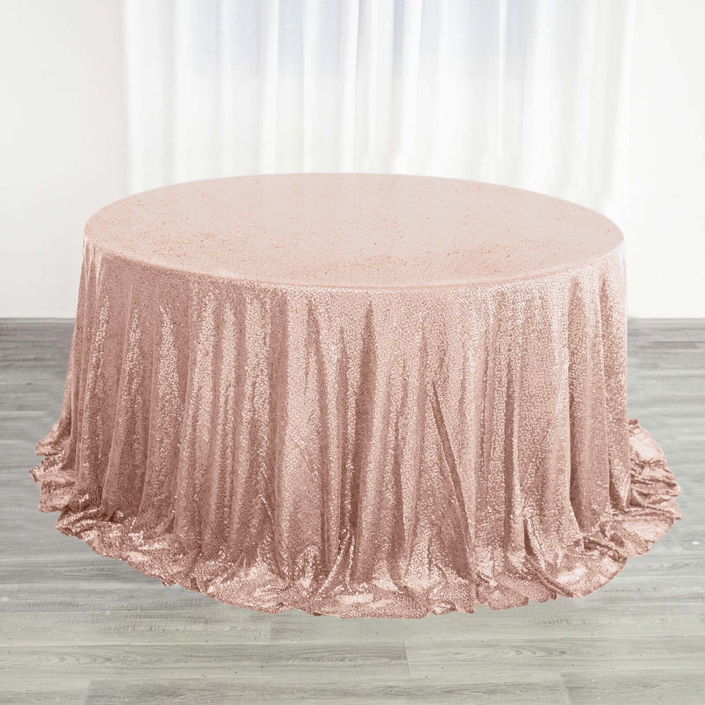 Sequin 132" Round Tablecloth Rose Gold - Seamless Dazzling Table Cover
