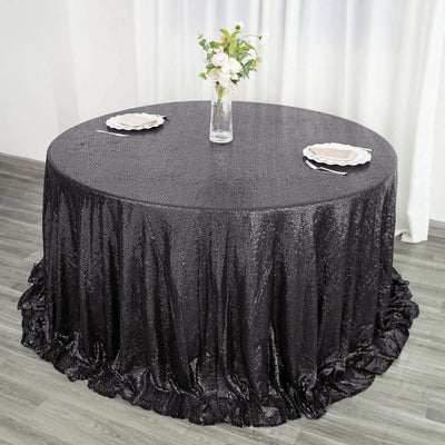 Sequin 132" Round Tablecloth Black - Seamless Dazzling Table Cover