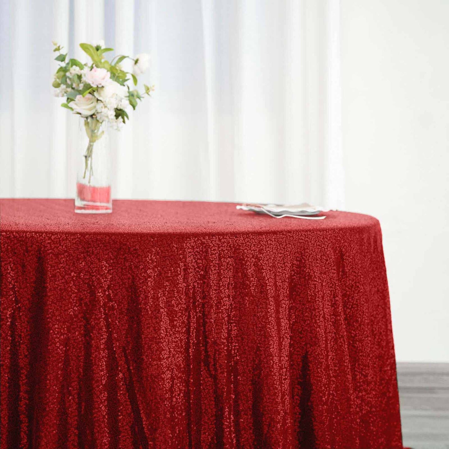 Sequin 132" Round Tablecloth Red - Seamless Dazzling Table Cover