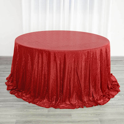 Sequin 132" Round Tablecloth Red - Seamless Dazzling Table Cover
