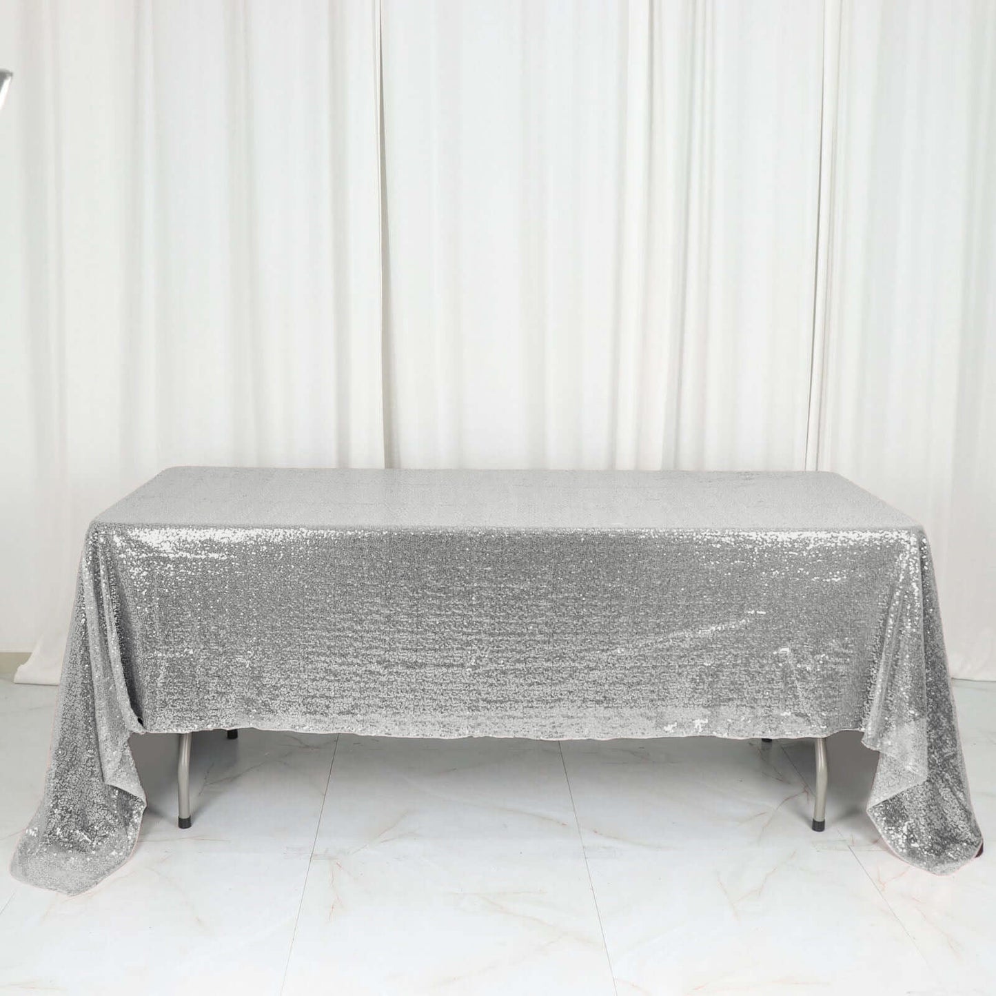 Sequin 60"x126" Rectangle Tablecloth Silver - Glittering Finish Table Cover