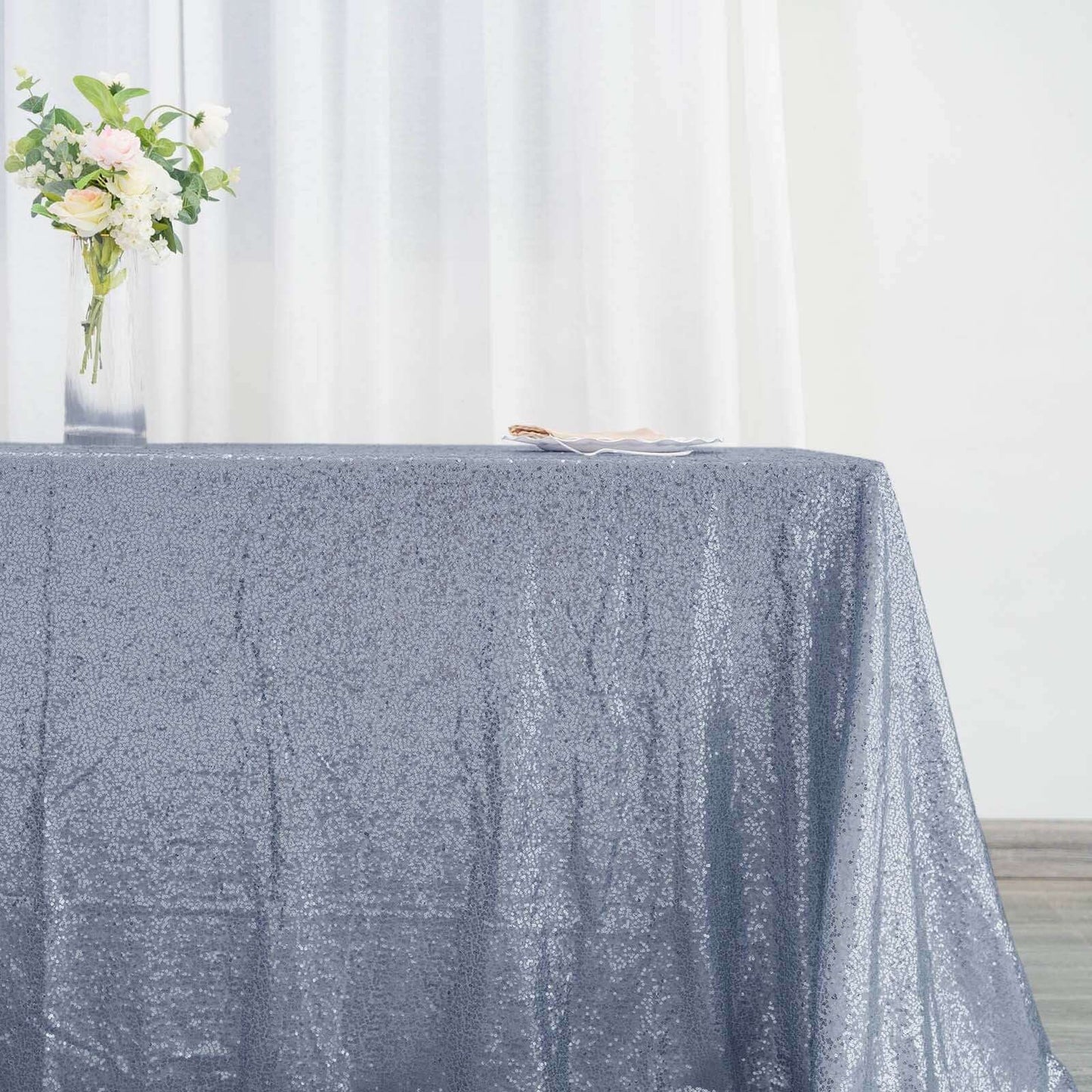 Sequin 90"x132" Rectangle Tablecloth Dusty Blue - Seamless Sparkly Table Cover