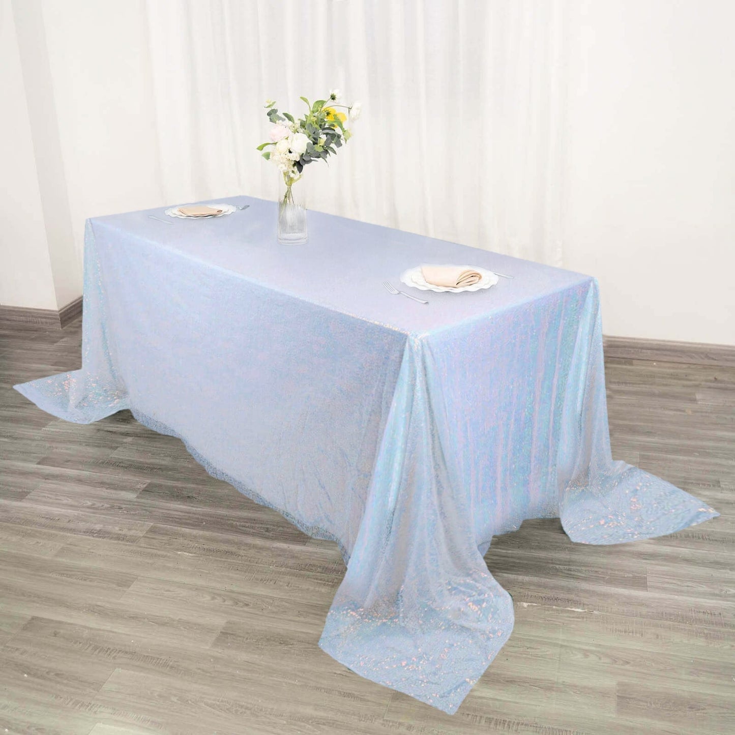 Sequin 90"x132" Rectangle Tablecloth Iridescent Blue - Seamless Sparkly Table Cover