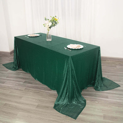 Sequin 90"x132" Rectangle Tablecloth Hunter Emerald Green - Seamless Sparkly Table Cover