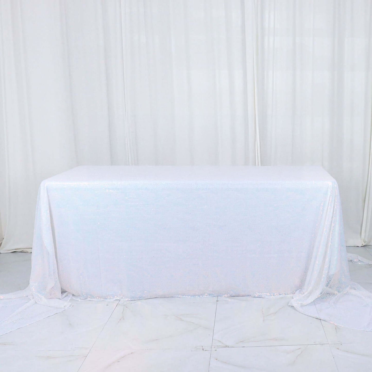 Sequin 90"x156" Rectangle Tablecloth Iridescent Blue - Seamless Twinkling Table Cover