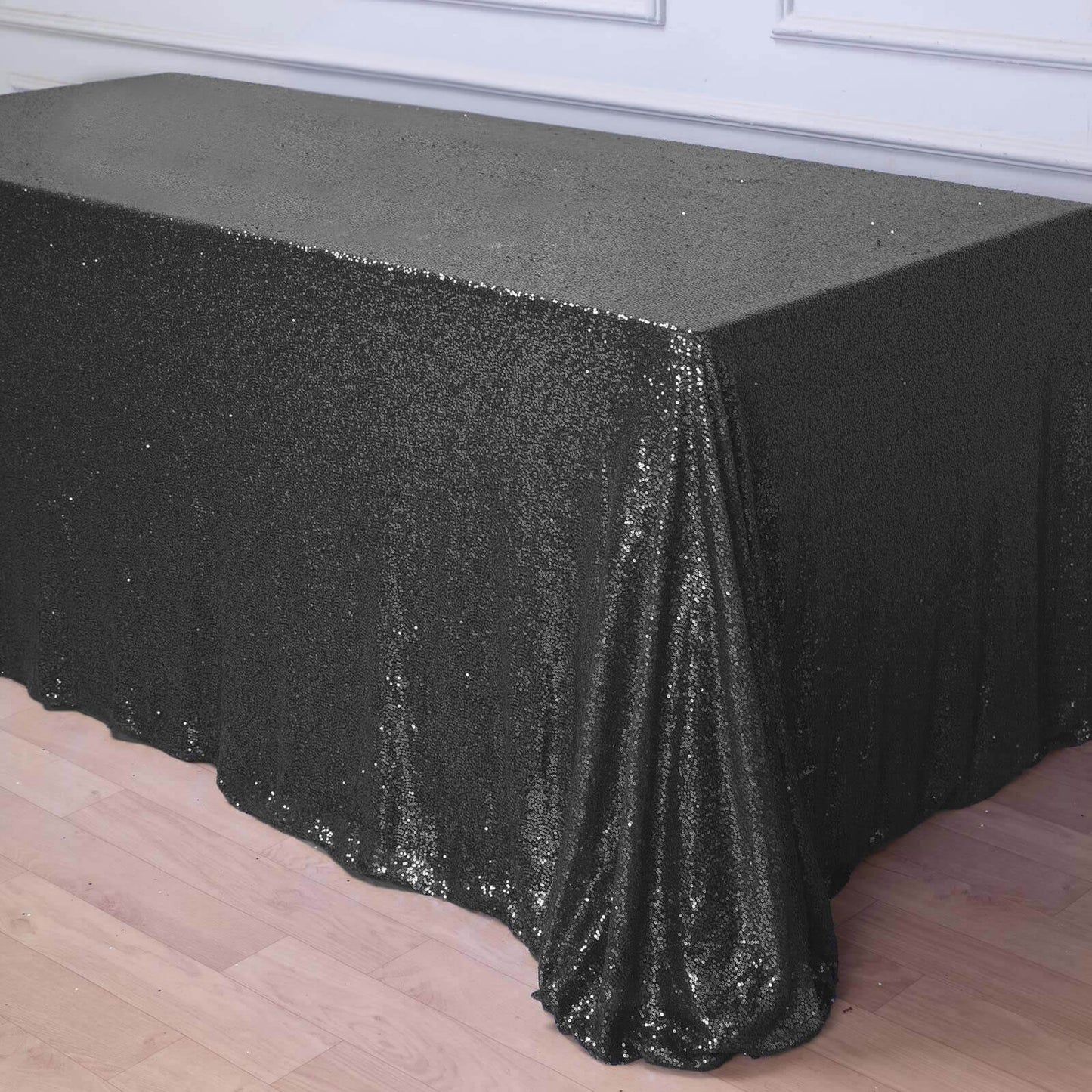 Sequin 90"x156" Rectangle Tablecloth Black - Seamless Twinkling Table Cover