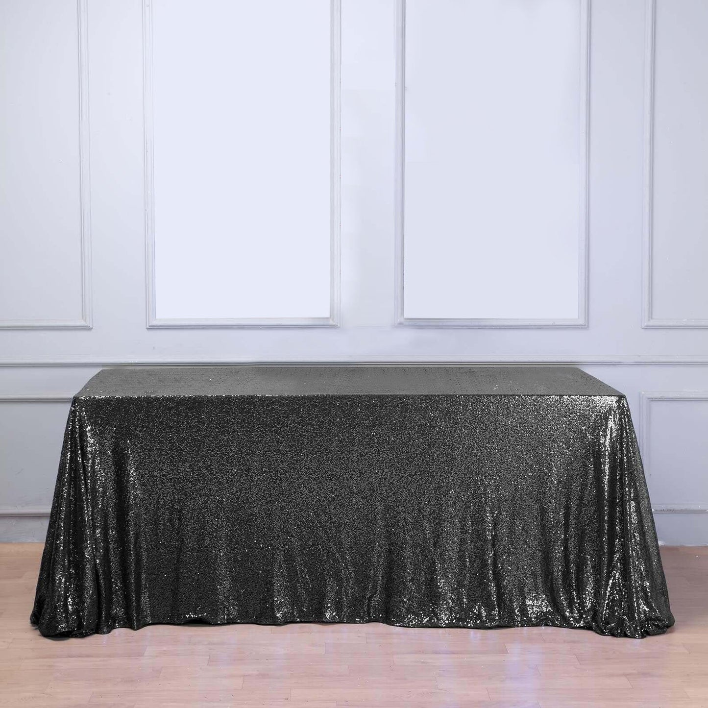 Sequin 90"x156" Rectangle Tablecloth Black - Seamless Twinkling Table Cover