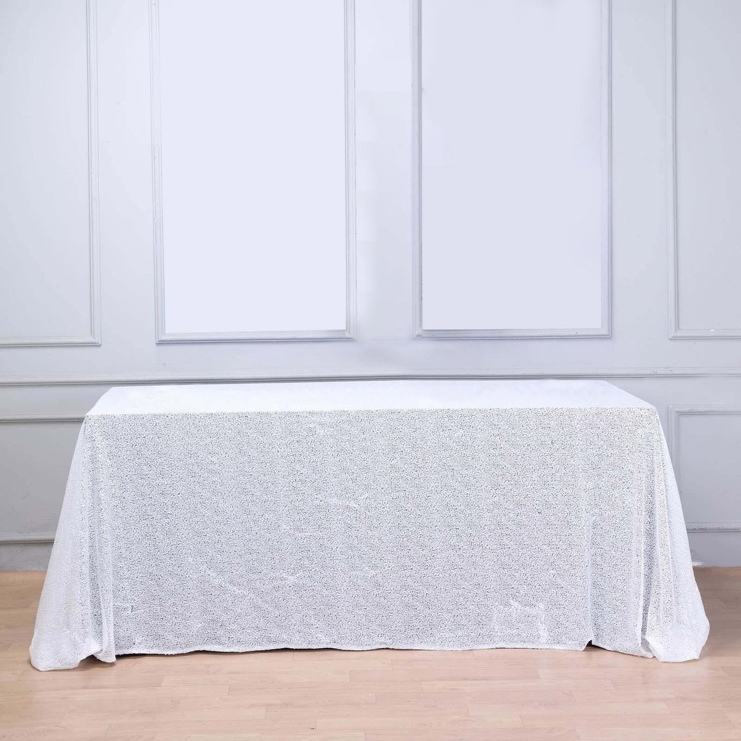 Sequin 90"x156" Rectangle Tablecloth White - Seamless Twinkling Design for Chic Celebrations
