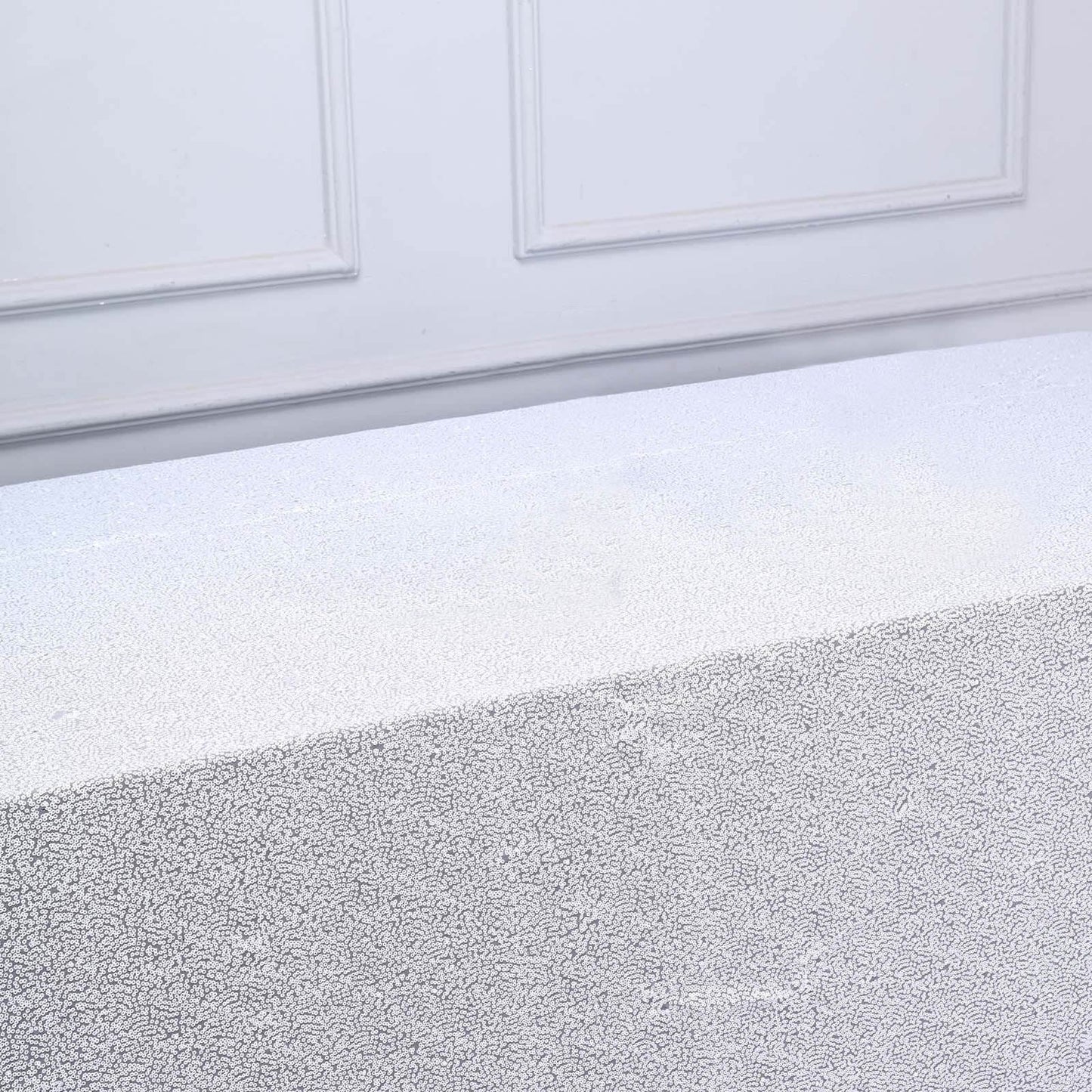 Sequin 90"x156" Rectangle Tablecloth White - Seamless Twinkling Design for Chic Celebrations